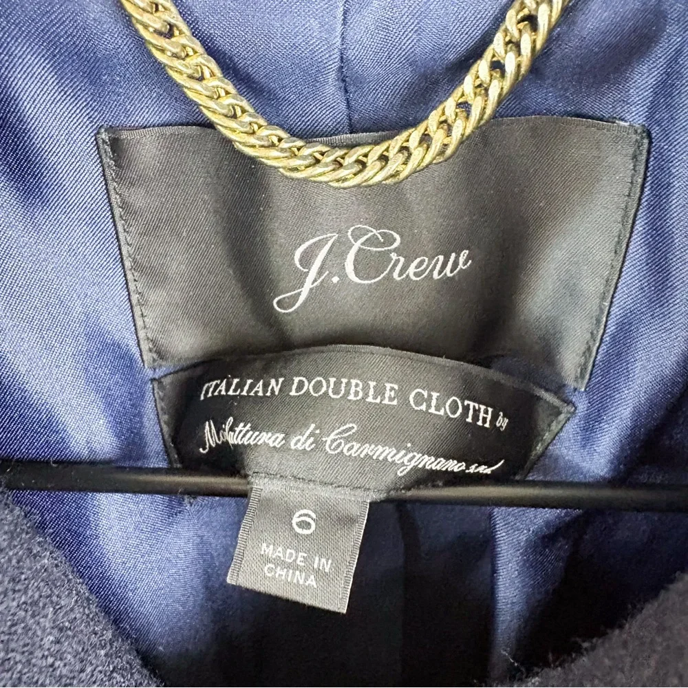 J. Crew Topcoat Ruffle Pockets Italian Double Cloth Wool Navy Blue Size 6 Lady - Picture 3 of 9